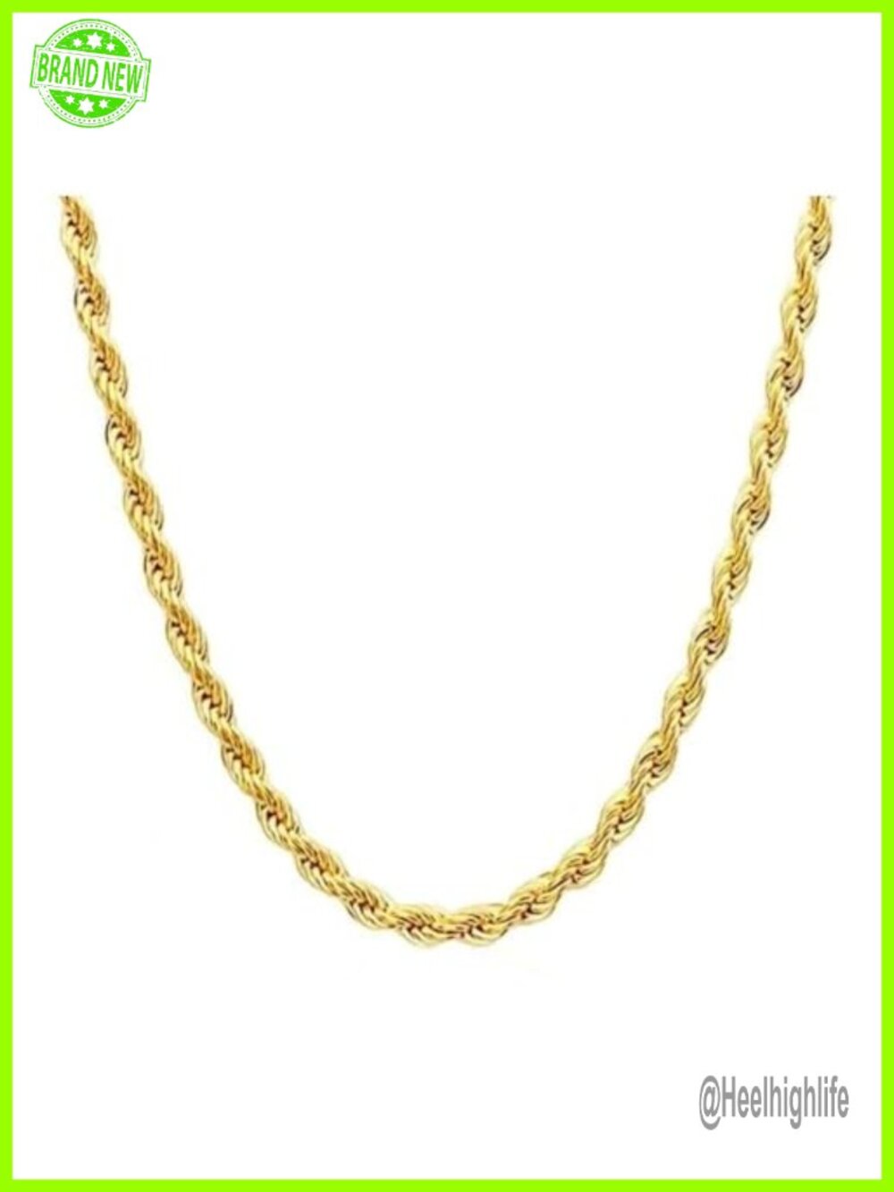 14K Yellow Gold Twisted Rope Chain Necklace 22in for Women & Men